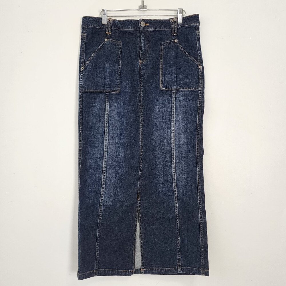 Y2K Nautica Womens Jean Skirt Maxi Stretch Denim Size 10 Dark Wash VTG 00s